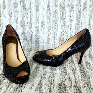 Cole Haan Nike Air "Genevieve" Peep Toe Pump Heels Black Leather Womens Size 8.5